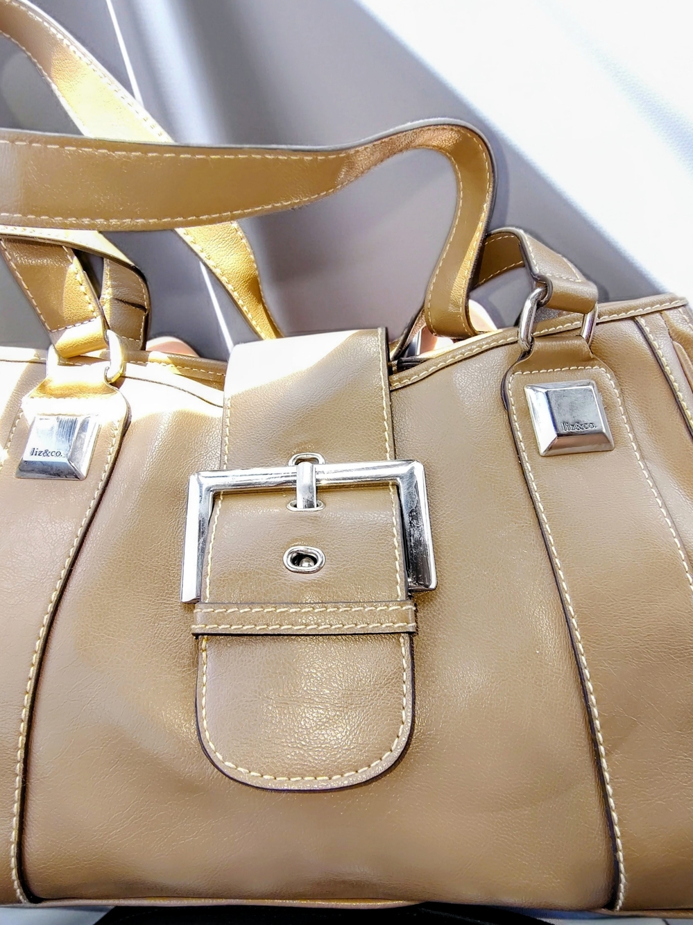 liz & co. Tan Shoulder Bag with Silver Buckle and Hardware